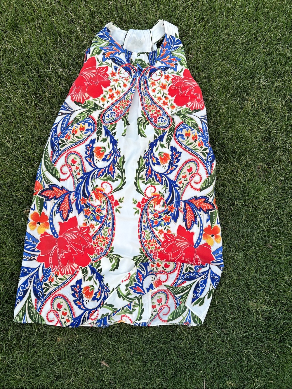 Ganni Bini White Dress with Green & Blue Print